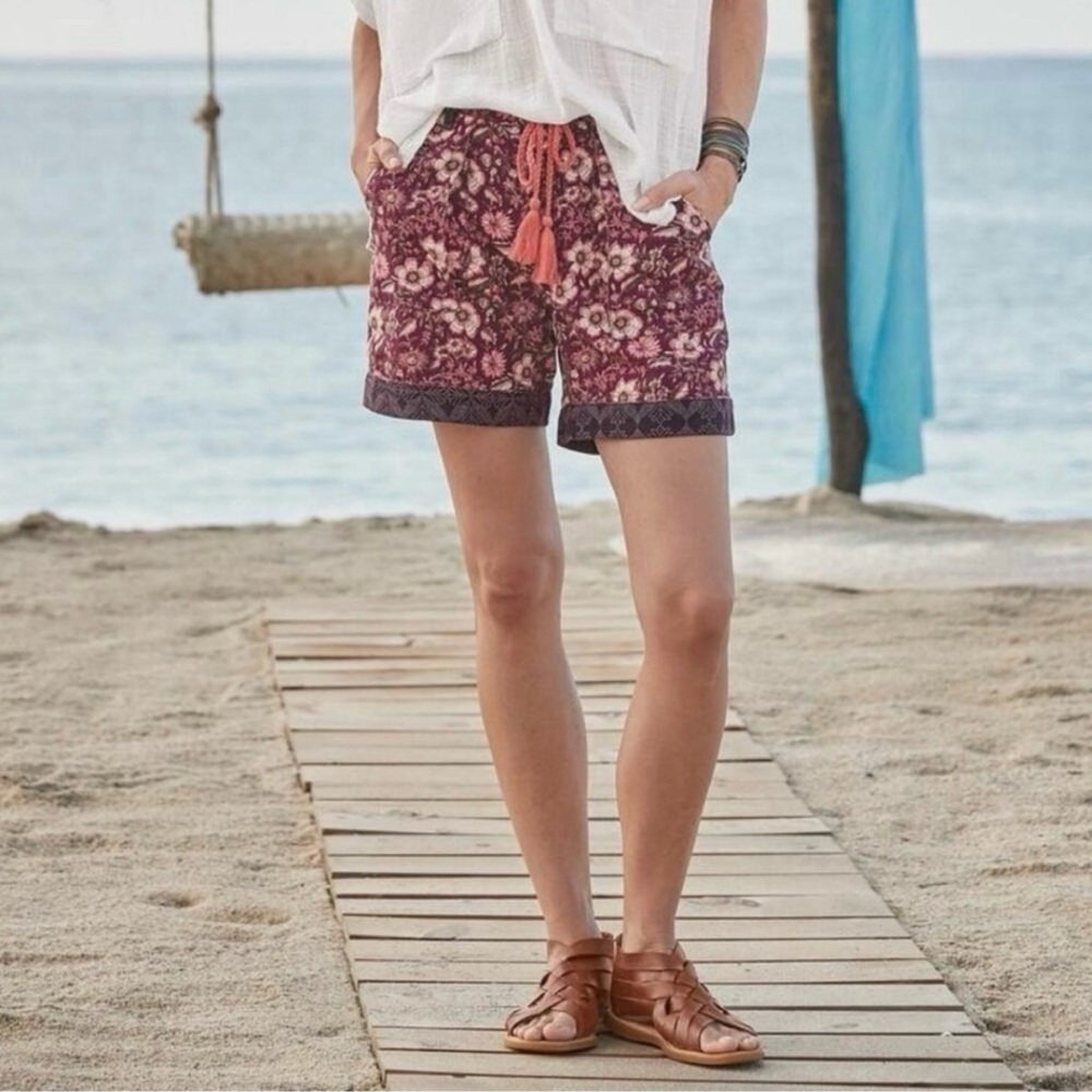 Sundance Kalini Shorts Womens Floral Linen
Cotton Tassel Tie Pockets Coastal